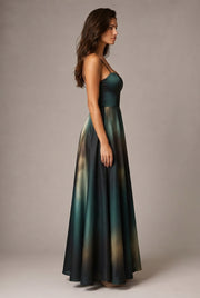 Affordable Luxury Slip Dress With A Sweetheart Neckline Cinched Waist And Ombre Satin Finish — Dark Green — AI-generated studio right-side profile