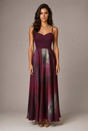 Affordable Luxury Slip Dress With A Sweetheart Neckline Cinched Waist And Ombre Satin Finish — Wine Red — AI-generated studio front view