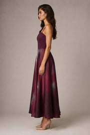 Affordable Luxury Slip Dress With A Sweetheart Neckline Cinched Waist And Ombre Satin Finish — Wine Red — AI-generated studio right-side profile