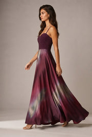 Affordable Luxury Slip Dress With A Sweetheart Neckline Cinched Waist And Ombre Satin Finish — Wine Red — AI-generated studio left-side walking view
