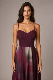 Affordable Luxury Slip Dress With A Sweetheart Neckline Cinched Waist And Ombre Satin Finish — Wine Red — AI-generated studio bodice detail