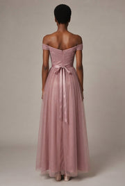 Bridesmaid Dress Long Cameo Brown Mesh Comfortable Thin Satin Bridesmaid Host Dinner Dress — Type C — AI-generated studio back view