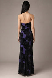 Burnt Flower Sling Slant Shoulder Flower Dress Dress — Blue — AI-generated studio back view