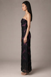 Burnt Flower Sling Slant Shoulder Flower Dress Dress — Purple — AI-generated studio right-side profile