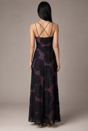 Burnt Flower Sling Slant Shoulder Flower Dress Dress — Purple — AI-generated studio back view