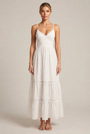Cake Skirt White Lace Strap Backless Maxi Dress — White — AI-generated studio front view