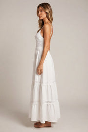 Cake Skirt White Lace Strap Backless Maxi Dress — White — AI-generated studio right-side profile
