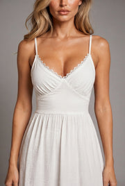 Cake Skirt White Lace Strap Backless Maxi Dress — White — AI-generated studio bodice detail