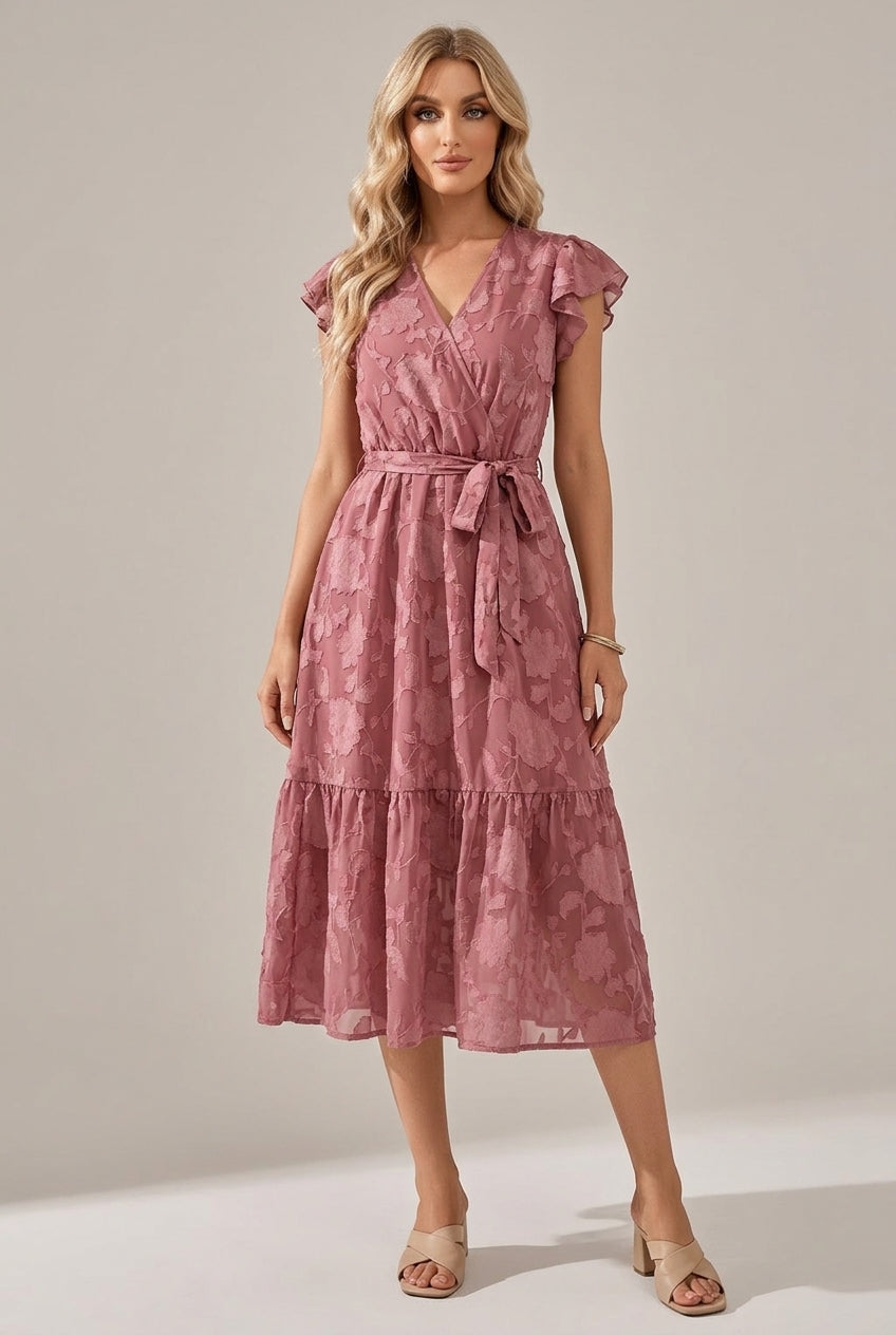 Casual V-neck Flower Sleeveless Dress — AI-generated studio three-quarter view