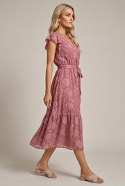 Casual V-neck Flower Sleeveless Dress — AI-generated studio left-side walking view