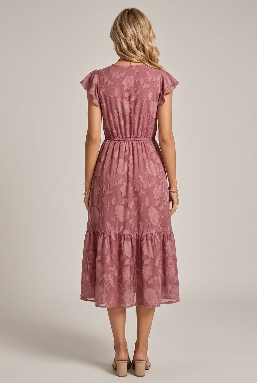 Casual V-neck Flower Sleeveless Dress — AI-generated studio back view