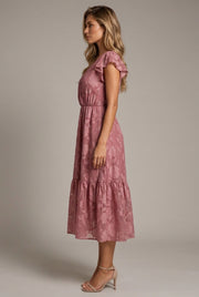Léonie Floral Midi Dress — Pink — AI-generated studio right-side profile