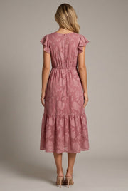 Léonie Floral Midi Dress — Pink — AI-generated studio back view