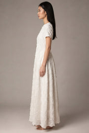 Creamy White Embroidery A- Line Dress — White — AI-generated studio right-side profile