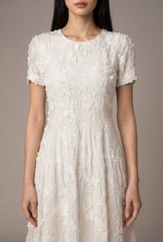 Creamy White Embroidery A- Line Dress — White — AI-generated studio bodice detail