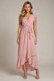 Dress Ruffle Sleeve S Wave Bohemia Elegant Maxi Dress — Light Pink — AI-generated studio front view