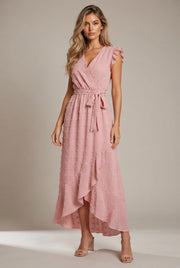 Dress Ruffle Sleeve S Wave Bohemia Elegant Maxi Dress — Light Pink — AI-generated studio three-quarter view
