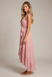 Dress Ruffle Sleeve S Wave Bohemia Elegant Maxi Dress — Light Pink — AI-generated studio right-side profile