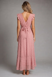 Dress Ruffle Sleeve S Wave Bohemia Elegant Maxi Dress — Light Pink — AI-generated studio back view