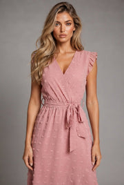 Dress Ruffle Sleeve S Wave Bohemia Elegant Maxi Dress — Light Pink — AI-generated studio bodice detail