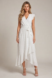 Dress Ruffle Sleeve S Wave Bohemia Elegant Maxi Dress — White — AI-generated studio front view