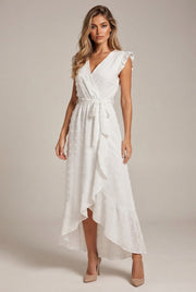 Dress Ruffle Sleeve S Wave Bohemia Elegant Maxi Dress — White — AI-generated studio three-quarter view