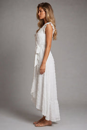 Dress Ruffle Sleeve S Wave Bohemia Elegant Maxi Dress — White — AI-generated studio right-side profile