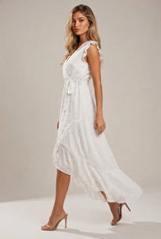 Dress Ruffle Sleeve S Wave Bohemia Elegant Maxi Dress — White — AI-generated studio left-side walking view