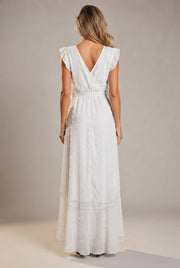 Dress Ruffle Sleeve S Wave Bohemia Elegant Maxi Dress — White — AI-generated studio back view