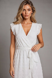 Dress Ruffle Sleeve S Wave Bohemia Elegant Maxi Dress — White — AI-generated studio bodice detail