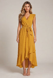 Dress Ruffle Sleeve S Wave Bohemia Elegant Maxi Dress — Yellow — AI-generated studio front view