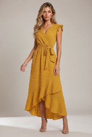 Dress Ruffle Sleeve S Wave Bohemia Elegant Maxi Dress — Yellow — AI-generated studio three-quarter view