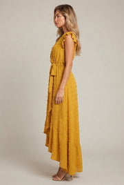 Dress Ruffle Sleeve S Wave Bohemia Elegant Maxi Dress — Yellow — AI-generated studio right-side profile