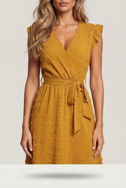 Dress Ruffle Sleeve S Wave Bohemia Elegant Maxi Dress — Yellow — AI-generated studio bodice detail