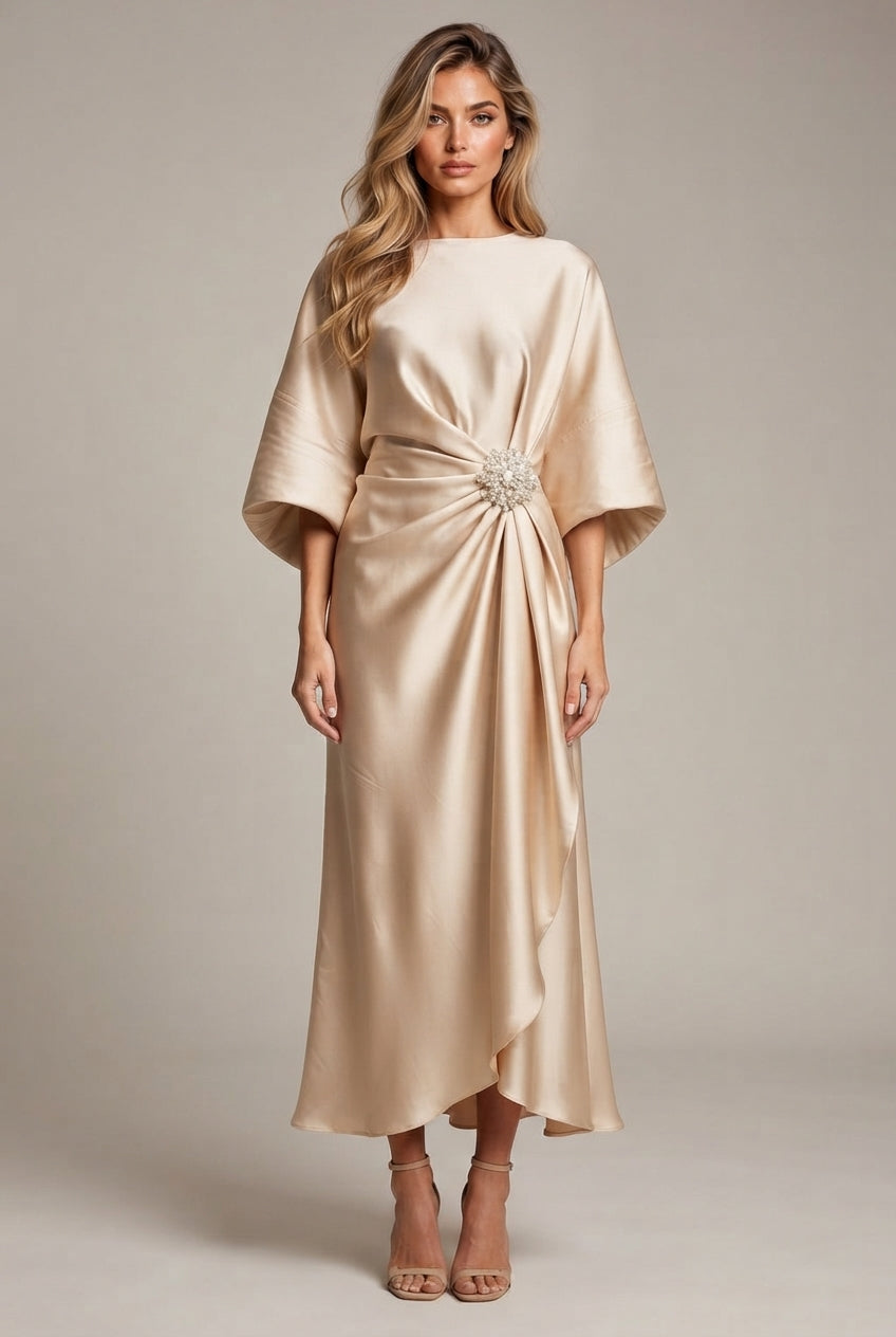 Isabelle Rosette Satin Maxi Dress
