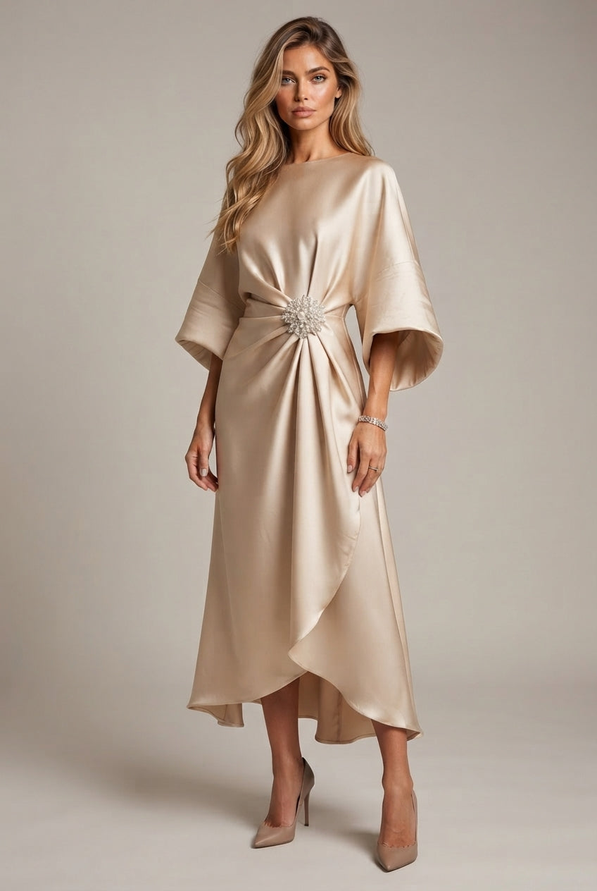 Isabelle Rosette Satin Maxi Dress