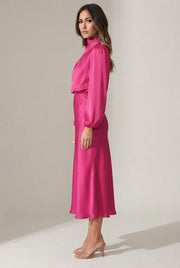 Elegant Temperament Long-sleeved Dress Satin Halterneck Formal Evening Dresses Women Clothing — GQTG148 Rose Red — AI-generated studio right-side profile