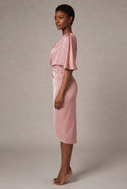 European And American Women's Yellow One-shoulder Satin Dress — Pink — AI-generated studio right-side profile