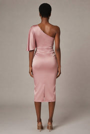 European And American Women's Yellow One-shoulder Satin Dress — Pink — AI-generated studio back view