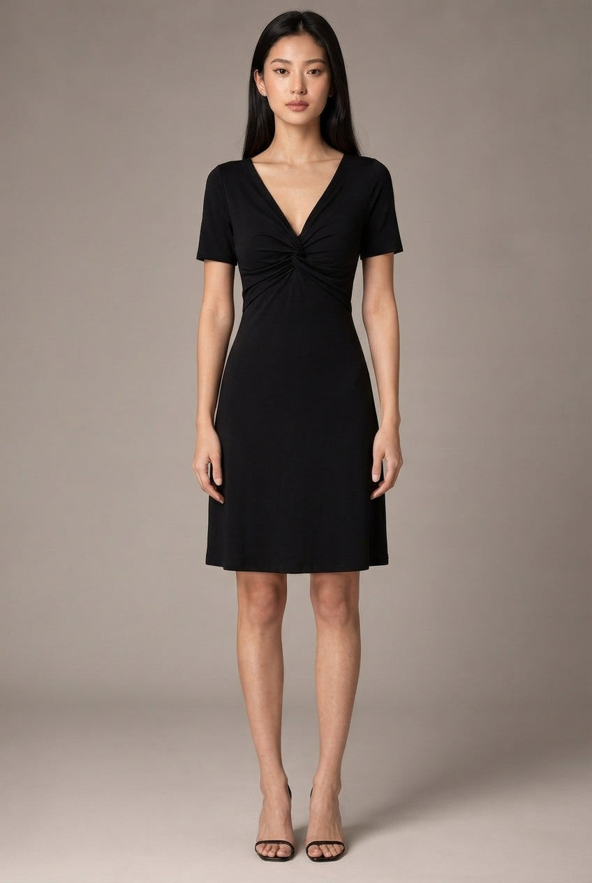 Fashion French Hepburn Style Dress Women — Black — AI-generated studio front view