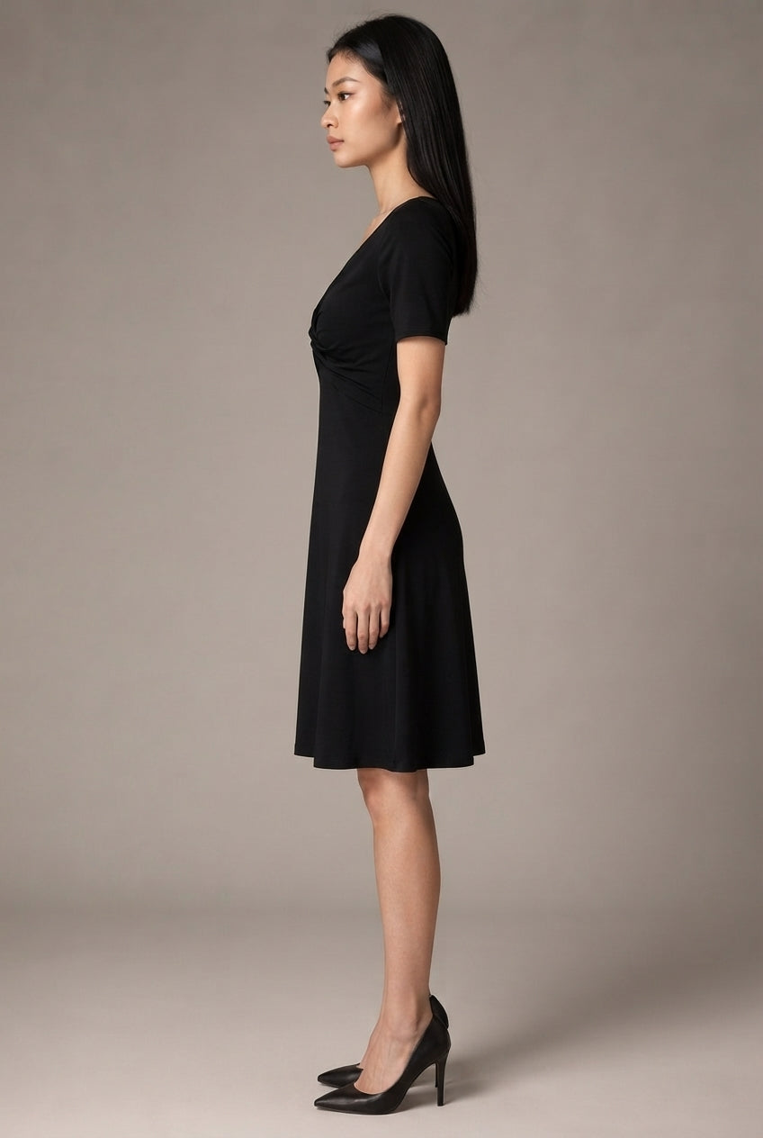 Fashion French Hepburn Style Dress Women — Black — AI-generated studio right-side profile