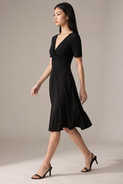 Fashion French Hepburn Style Dress Women — Black — AI-generated studio left-side walking view
