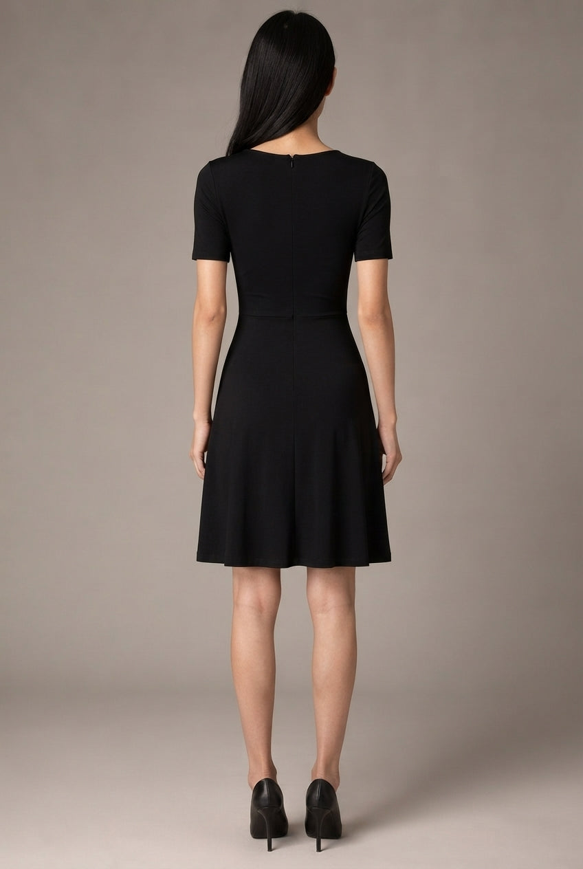 Fashion French Hepburn Style Dress Women — Black — AI-generated studio back view