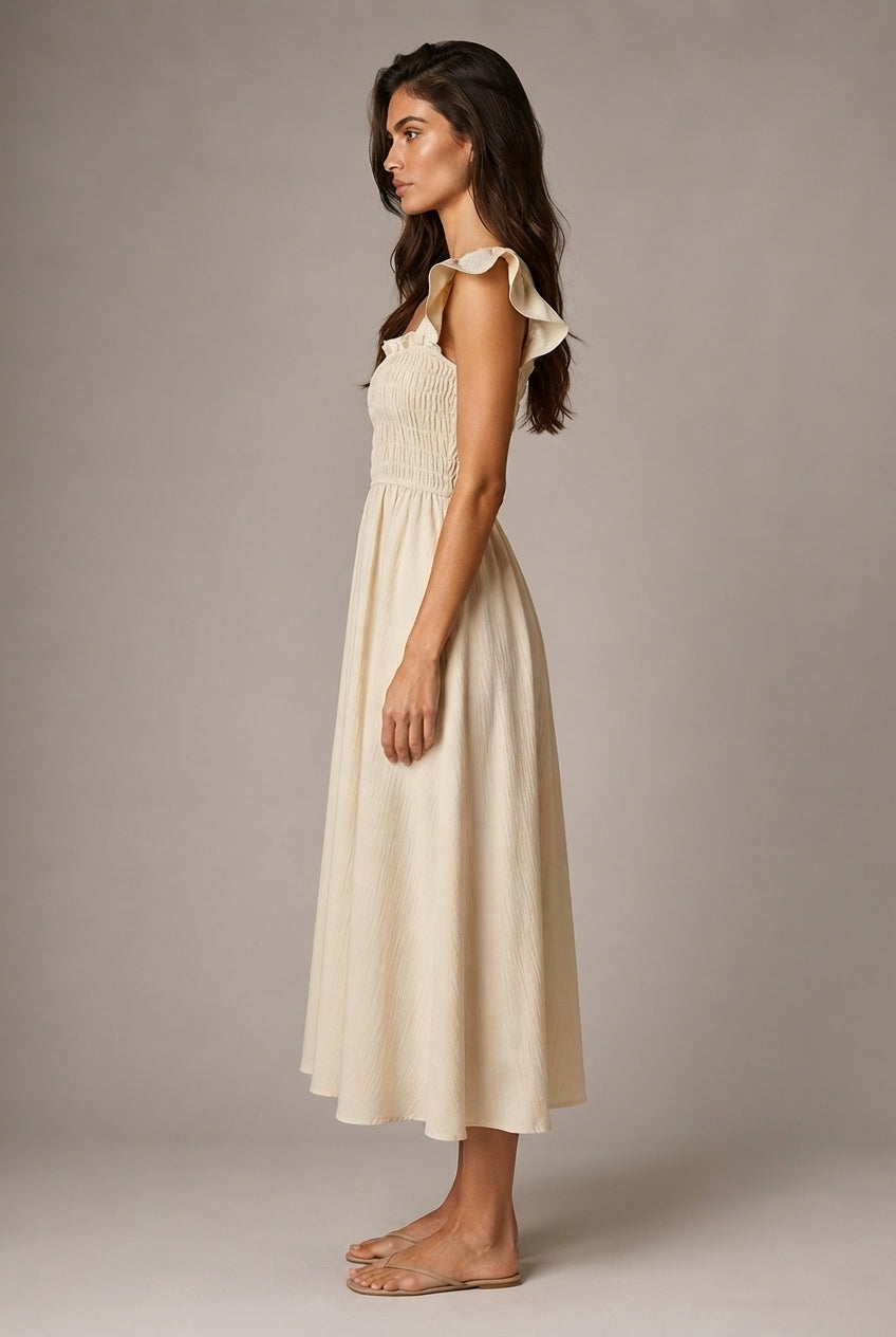 Fashion Personality French Floral Dress Women — No 1 Pure Apricot — AI-generated studio right-side profile