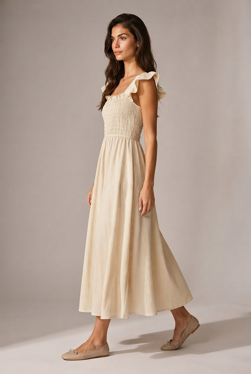 Fashion Personality French Floral Dress Women — No 1 Pure Apricot — AI-generated studio left-side walking view