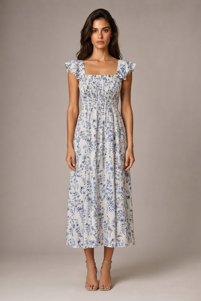 Fashion Personality French Floral Dress Women — No 5 White Background — AI-generated studio front view