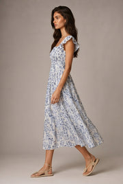 Fashion Personality French Floral Dress Women — No 5 White Background — AI-generated studio left-side walking view