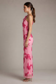 Fashionable Strapless Sheath Dress With Three-Dimensional Floral Embroidery Sexy And Chic — Pink — AI-generated studio right-side profile