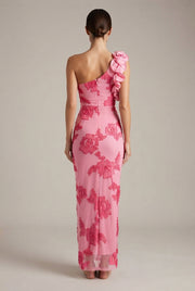 Fashionable Strapless Sheath Dress With Three-Dimensional Floral Embroidery Sexy And Chic — Pink — AI-generated studio back view