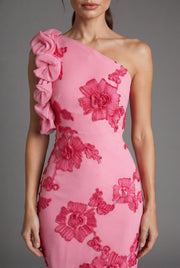 Fashionable Strapless Sheath Dress With Three-Dimensional Floral Embroidery Sexy And Chic — Pink — AI-generated studio bodice detail